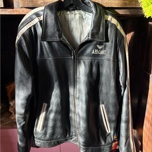 Giorgio Armani Black and White Leather Bomber Jacket